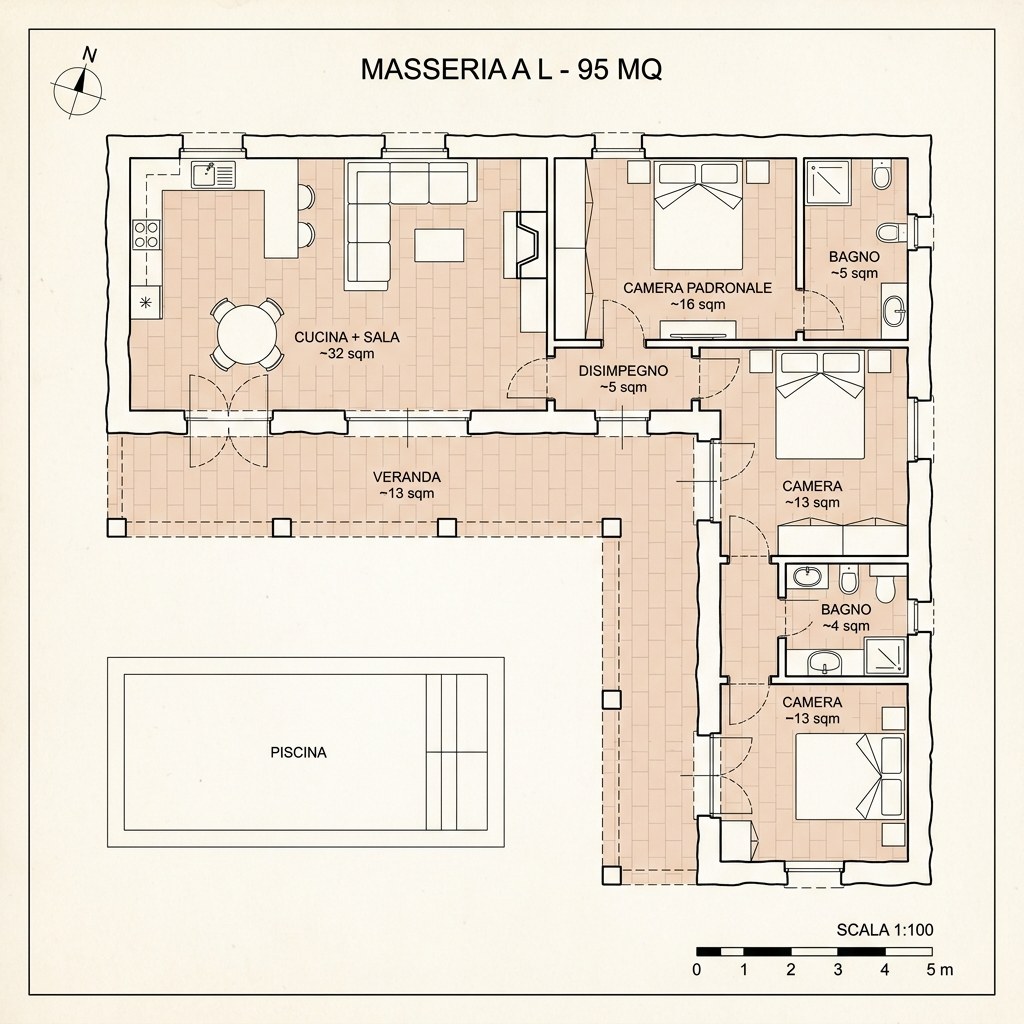 Pianta della masseria a L